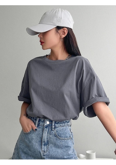 Flood Of Style Kadın Füme Advance Baskılı Oversize Bisiklet Yaka Tişört Gri