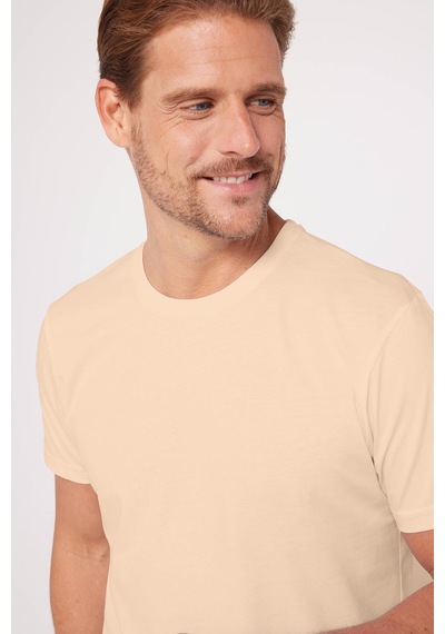Tudors Erkek Slim Fit Dar Kesim %100 Organik Pamuk Yumuşak Dokulu Krem Renk Bisiklet Yaka Tişört-31794-krem Krem