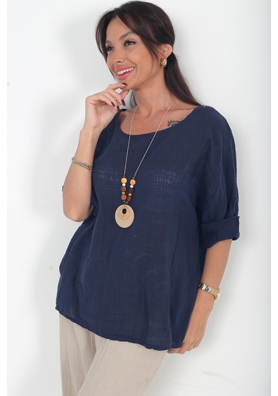 By Saygı Kadın İtalyan Coton Oversize Bluz Lacivert