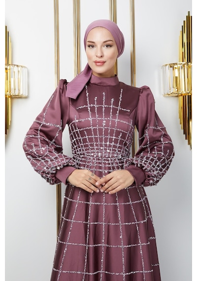 Olcay Önü Ve Kolları Taş Ve Pul Bezeli Kloş Saten Tesettür Abiye Elbise Gül Kurusu 1675 Olcay Önü Ve Kolları Taş Ve Pul Bezeli Kloş Saten Tesettür Abiye Elbise Gül Kurusu 1675