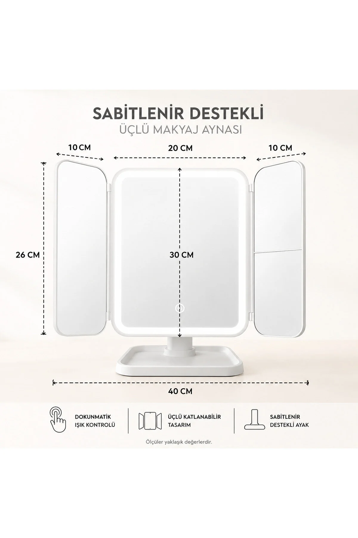 Katlanabilir 3x Zoom Led Işıklı Usb Şarjlı Taşınabilir Makyaj Aynası Beyaz