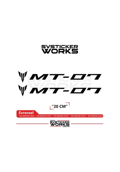 Yamaha Mt-07 Uyumlu Yazı Sticker Yüksek Kalite Özel Kesim Folyo 2'li Set Siyah