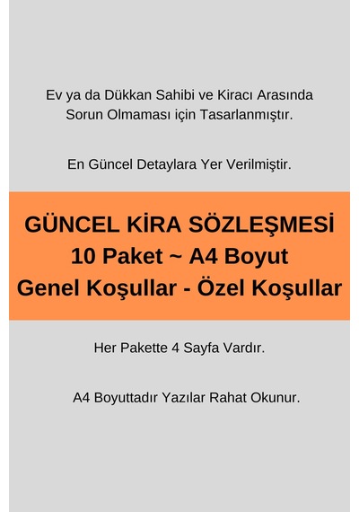 10 Paket, Kira Sözleşmesi Güncel Detaylı.