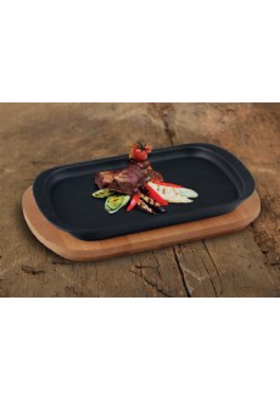 Lava Ahşap Altlıklı Döküm Demir Servis Tabağı 32X20 CM