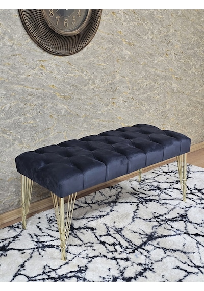 Zafir Gold Tel Ayaklı 90 Cm Puf Bench - Puf - Bench - Kasalı Oturak - Oturak - Yatak Ucu Puf Füme