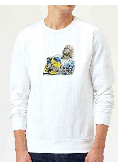 Eric Clapton Gitar Muzik Baskılı Beyaz Erkek Örme Sweatshirt