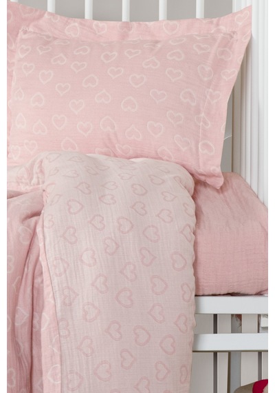 Bebek Müslin %100 Pamuk Jakarlı Nevresim Takımı - Heart Pembe Pembe
