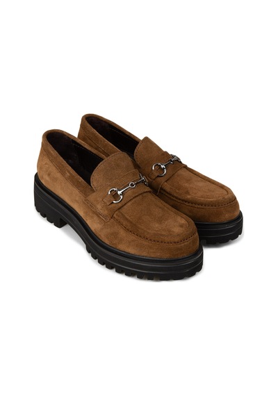 Deery Kadın Hakiki Süet Taba Renkli Toka Detaylı Loafer - 02024ztbae01 Taba