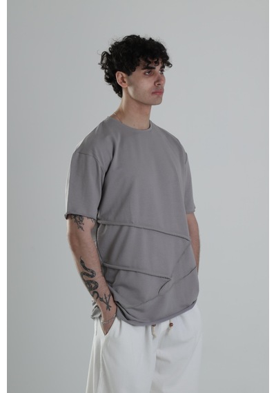 Cocopelli Gri Halat Detaylı Tasarım T-shirt Coc2117 Gri