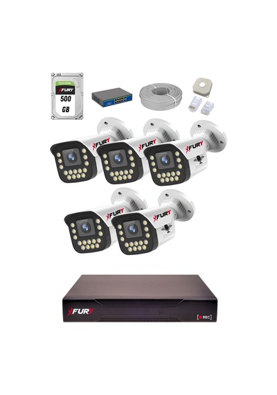 Fury 15 Warm Led Ip Güvenlik Kamera Seti 5 Kameralı Sesli 4mp Gece Renkli Su Geçirmez 1403s 500gb