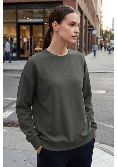 Basic Oversıze O Yaka 3lü Paket Siyah-haki- Bej Kadın Sweatshirt - 97053 Siyah - Açık Bej