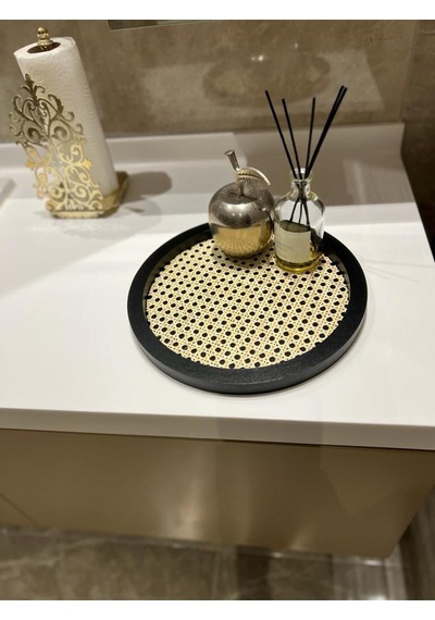 Rattan Hazeran Yuvarlak Tepsi Siyah %100 Doğal Hazeran M021