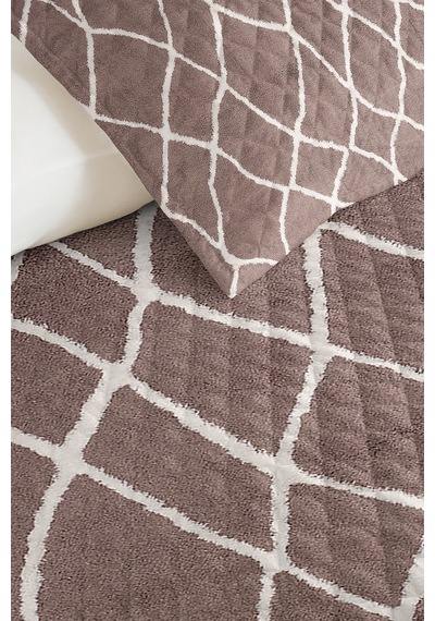 Vizon Geometrik Modern Genç Odası Tek Kişilik Pike Takımı - Minimal 160x220 Cm Kapitone Yatak Örtüsü Melez Kadife Kırığı