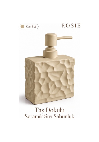 Rosıe Kum Beji Taş Dokulu Dikdörtgen Seramik Sıvı Sabunluk 450 Ml Karışık
