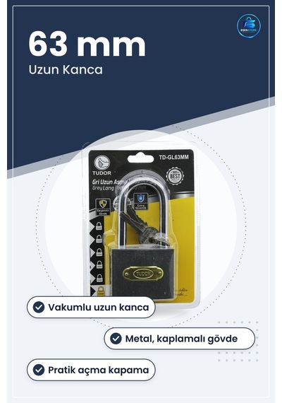 Asma Kilit Vakumlu Uzun Kanca 63 Mm Metal Gövde Kapı Dolap Bisikl