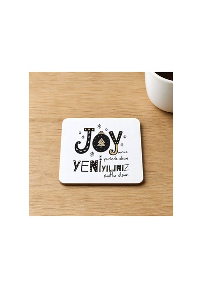 Joyumuz Yerinde Olsun Baskılı 9x9 Cm Kare Mdf Bardak Altlığı Ahşap Çok Renkli