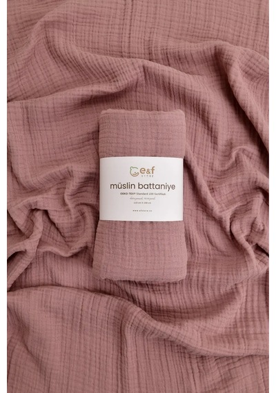 E&f Store 4 Katlı Organik Müslin Bebek Battaniyesi - Gül Kurusu Gülkurusu