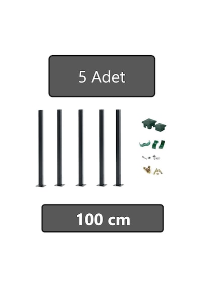 Dekorafence 100 Cm Panel Çit Direği Antrasit 5 Adet Aksesuarl