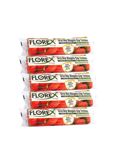 Florex 60 Litre Büzgülü Çilek Kokulu Çöp Torbası Poşeti / 65 X 70 Cm. - 10x5 Rulo / Paket