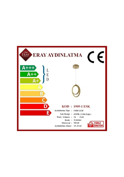 Eray Aydınlatma 1909-1 Eskitme Tekli Led Avize