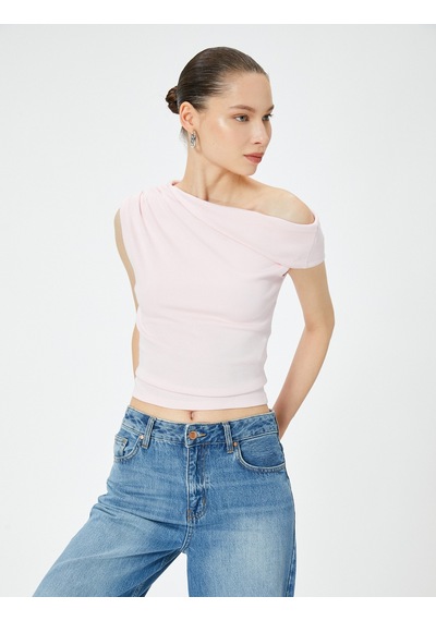 Koton Tek Omuz Üst Omzu Açık Drapeli Slim Fit Pamuklu Pembe 4sal30227ık Gül