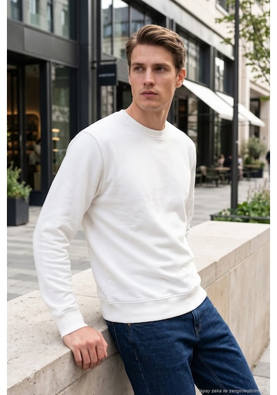 Buratti Pamuklu Relaxed Fit Bisiklet Yaka Sweat Erkek Sweat 5901257 Ekru