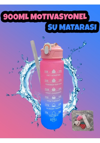 Motivasyonel Su Matarası Pembe Suluk 900ml Spor Salonu Su Şişe... Pembe