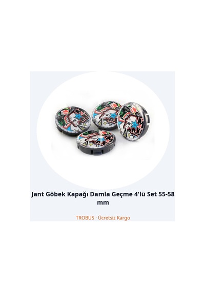 Trobus Jant Göbek Kapağı Damla Geçme 4'lü Set 55-58 Mm