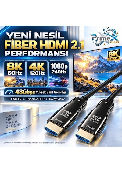 Primex Px-fbrhd20 Hdmı 2.1 Aktif Fiber Optik Kablo 20 Metre, 8k 60hz 4k 120hz 1080p 240hz, 48gbps Earc Dynamic Hdr Vrr Allm Destekli, Source-dısplay Yönlü Aoc Hdmı Kablosu 38548322