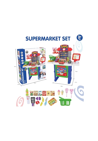 Sesli Işıklı Süpermarket Kasiyer Seti Barkod Okuyuculu Ve Hesap Makineli 78 Cm