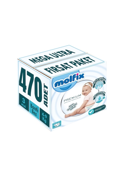 Molfix Premium Bebek Bezi Beden:3 4 - 9 KG Megaultrafrst Midi 470 Adet 5'li