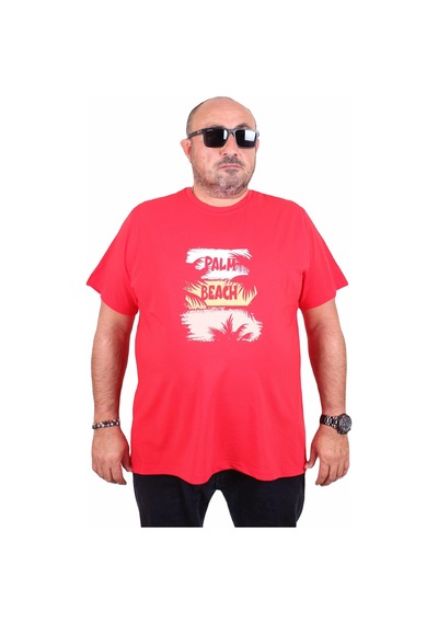 Moc Grande Mocgrande Erkek Büyük Beden Sıfır Yaka Tişört Palm Beach 25188 Kırmızı Kırmızı