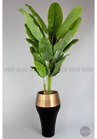 Biçiçek Yapay Starli̇ce 230 Cm Bambu Gövdeli̇ 22 Yapraklı Si̇yah Gold Cleopatra Saksıda