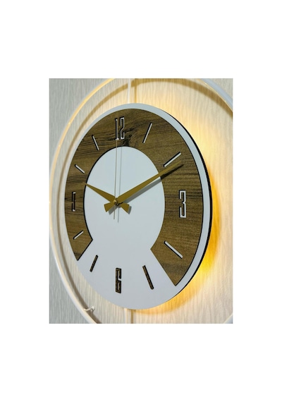 Pey Aksesuar 50x70 Cm Metal Ahşap Ve Işığın Muhteşem Uyumu Duvar Saati Dekoratif Ahşap-m54-beyaz-beyaz-keçe-keçe