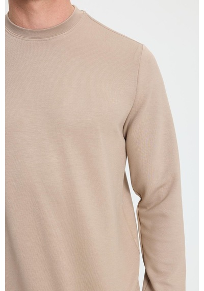Tudors Erkek Relax Fit Rahat Kesim Uzun Kollu Ekstra Yumuşak Bisiklet Yaka Vizon Sweatshirt-41871 Vizon