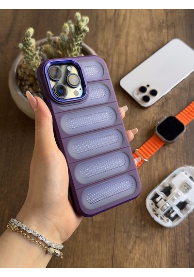 Apple iPhone 15 Pro Max Uyumlu Darbelere Hava Filtreli Yüksek Kamera Korumalı Şık West Silikon Kılıfı Mor