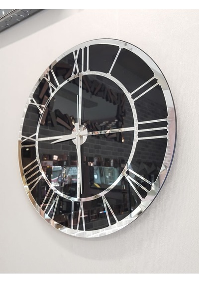 Ayna Denizi Silver Black Model Gümüş Siyah Renk 50 CM Dekoratif Aynalı Duvar Saati Gümüş - Siyah
