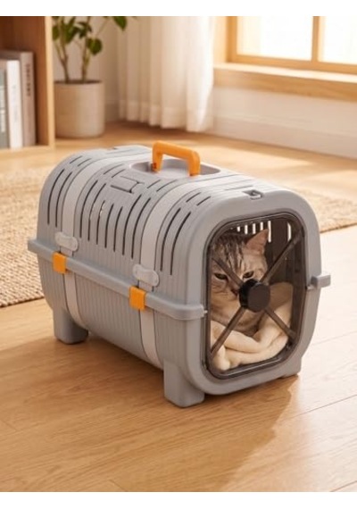 Kedi Taşıma Çantası Plastik Kafes Kilitlenebilir Kapaklı Havalı Taşıma Kabı Kedi Köpek Taşıma Box Güvenli P