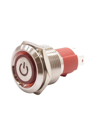 Motorobit 19D-P1-Ec 19Mm Düz Yaylı Işıklı Power Metal Buton - Kırmızı