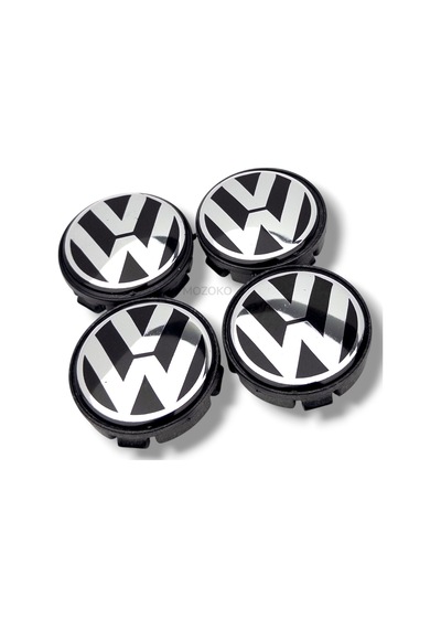 Volkswagen Uyumlu 58mm Dış 55 mm İç Siyah Geçmeli Jant Göbeği Kapak Seti, 4 Adet Krom Görünümlü Jant Göbeği