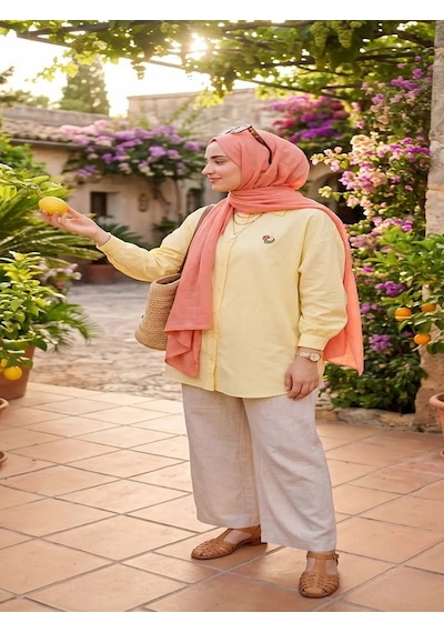 Mirve Butik Nakış Detaylı Uzun Gömlek Sarı