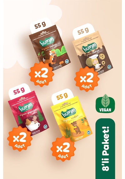 Humm Organic Organik Tatlı Kurabiye Atıştırmalık 8 x 55 G