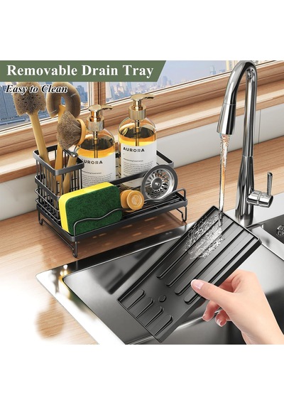 Mutfak Lavabosu İçin Sünger Tutucu, Çıkarılabilir Fırça Tutuculu Lavabo Caddy, Paslanmaz Çelik Kendinden Drenajl Diğer