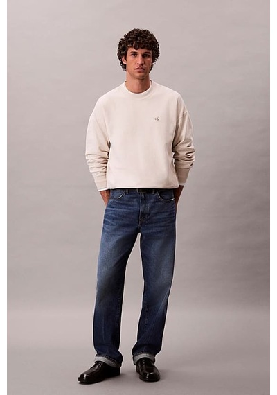 Calvin Klein Erkek Rahat Kalıp Bisiklet Yaka Sweatshirt - Ekru Chalk