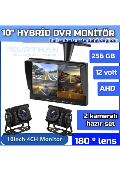 10 İnç Hybrid Dvr Ekran 2 Adet 180 Derece Balık Gözü Lens 12 Volt