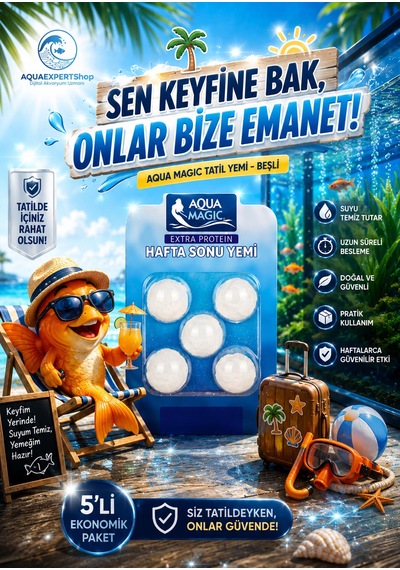 Balık Tatil Yemi - Beşli Paket - Ekstra Protein - Yavaş Salınım - Uzun Süreli Beslenme - Balıklarınız Güvende Kalır