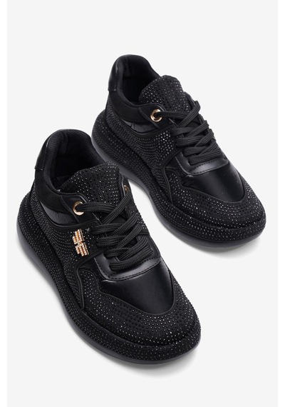 Mubiano Kadın Paraşüt Sneaker Süet Detaylı Taşlı Günlük Spor Ayakkabı Liva Siyah
