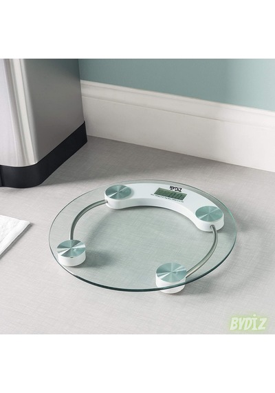 Bydiz Dijital Baskül Banyo Tartısı, 180 Kg Kapasiteli Vücut Tartısı, Temperli Cam, Yuvarlak Tasarım, Led Ekran, O