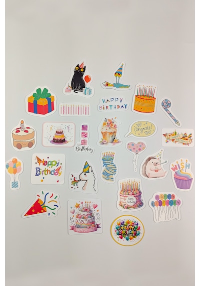 Happy Birthday Sticker Paketi 25 Parça Kaliteli Su Geçirmez Doğum Günü Etiket Seti Çok Renkli