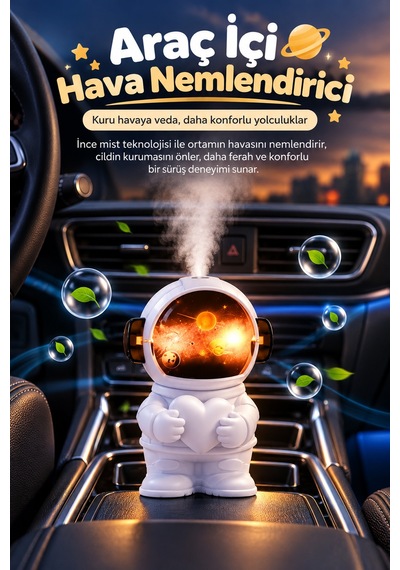 Exenar - Beyaz - Çocuk Odası Nemlendirci Gece Lambası Astronot Tasarımlı Hava Nemlendirici 220 Ml İnce Buhar Teknolojili Dekoratif